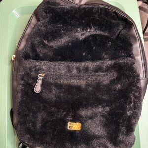 Betsey Johnson Black Faux Fur Backpack